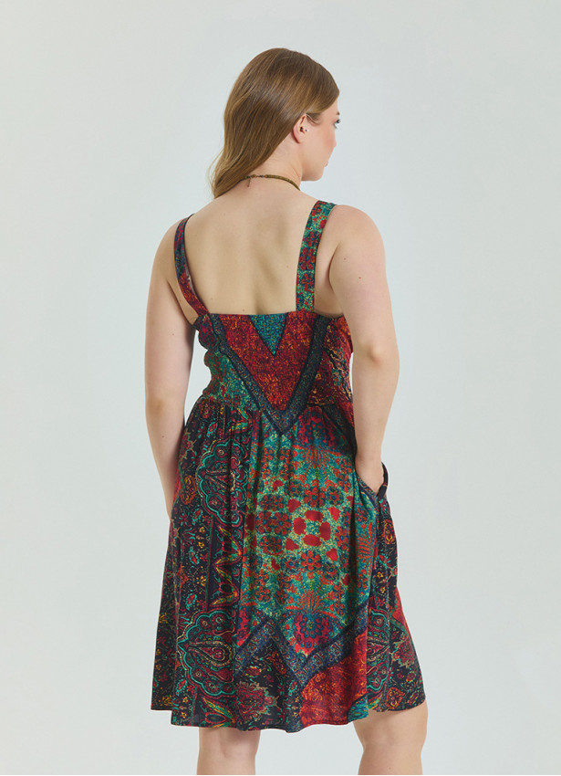 V Neck Robe Black Patterned Plus Size Dress 4585